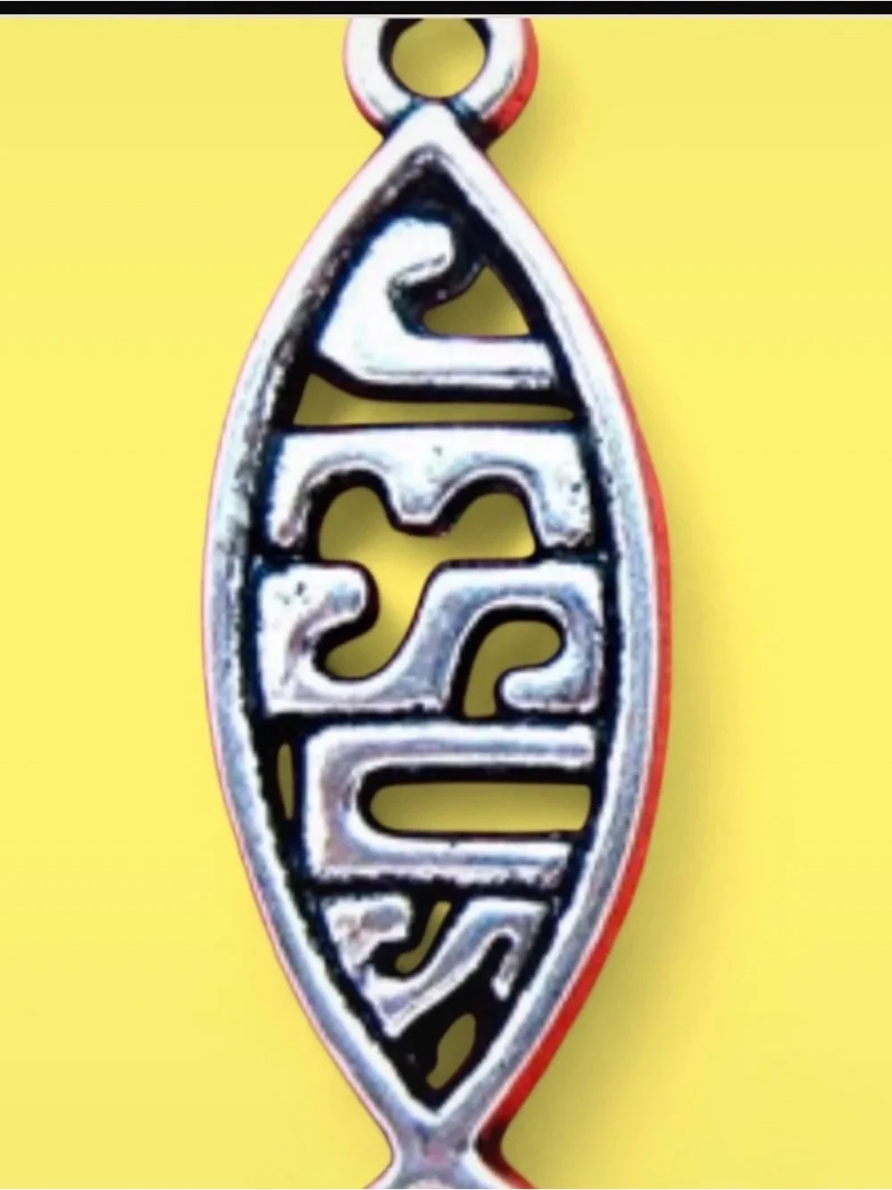 Jesus Fish Pendant Necklace - Black Cord